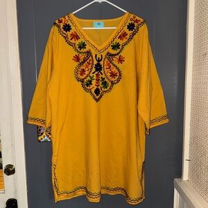 Yellow Embroidered Linen Tunic